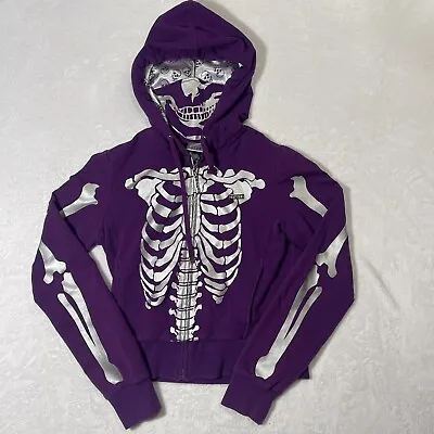 Lot 29 Hoodie Womens Small Skeleton Face Mask Skull Jacket Full Zip Purple • $32.29