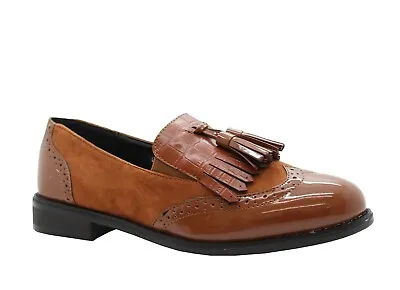 £13.95 • Buy Womens Flats Brogue Loafers Patent Tassels Office Pumps Ladies School Shoes Size