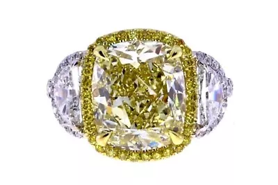 GIA 6.19ct Natural Fancy Yellow Cushion Cut Diamond Ring • $105300