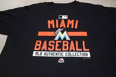 Miami Marlins NWOT Men's Black T Shirt By Majestic Size Large 100% Cotton • $15.50