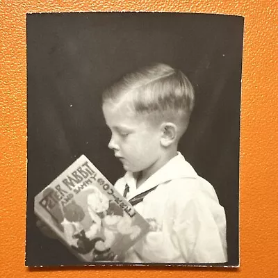 VINTAGE PHOTO BOOTH 1937 Boy Reading Kids Book Peter Rabbit & Sammy Squirrel • $28