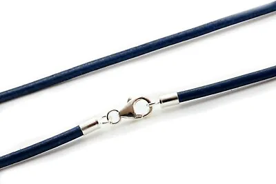 £16.99 • Buy Blue Leather Necklace With Sterling Silver Clasp-3mm Greek Leather Cord Unisex