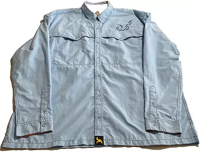 Flood Tide Co Fishing Shirt Blue Vented Nylon Snap Up Men's XXL Outdoor • $12.99