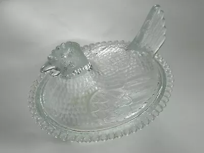 Vintage Glass Hen On Nest Clear Pretty Candy Dish Chicken Perfect Easter Display • $31.99