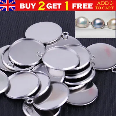 Base Trays For Pendants DIY 6-16mm Stainless Steel Round Cabochon Blank Bezel • £5.29