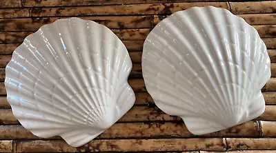 $5 • Buy Set Of 2 Decorative Ceramic Nautical Scallop Clam Shell Wall Art 7.5  X 7.5  New