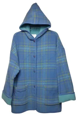 David Brooks Wool Coat Medium Reversible Solid To Blue Plaid Vintage • $39.50