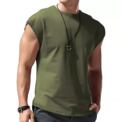 Mens Casual Sleeveless Round Neck T-Shirt Solid Color Vest Muscle Tank Tops  • $13.53