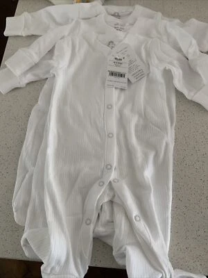 £9.99 • Buy 3 X White Ribbed Next 0-3 Baby Grow Sleep Suit New Baby 