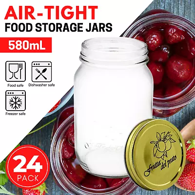 24 X LARGE GLASS JAM JARS 580mL | Conserve Mason Preserving Food Storage Jar • $87.95