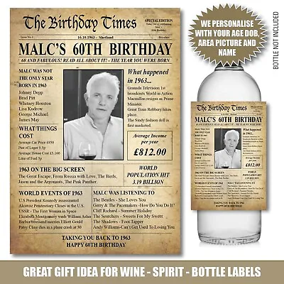 £3.49 • Buy 1963 60th PERSONALISED BIRTHDAY WINE GIN RUM PROSECCO BOTTLE LABEL PHOTO 187