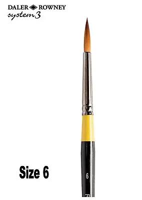 Daler Rowney System 3 Acrylic Brush Round Size 6 Long Handle • £7.99