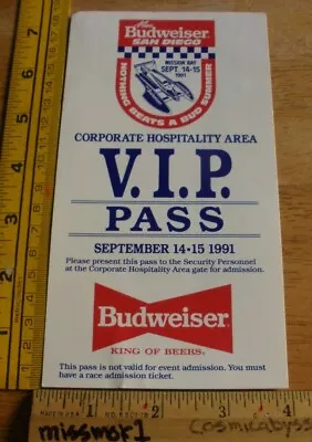 1991 Power Boat Racing Miss Budweiser APBA VIP Pass Ticket Mission Bay • $12