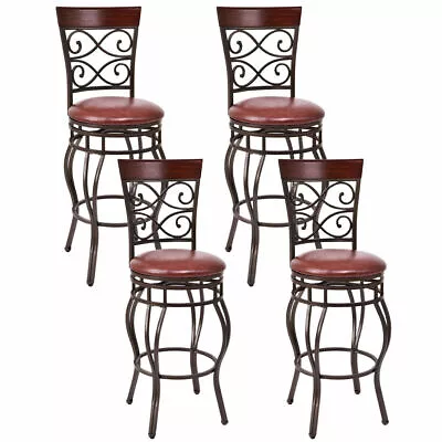 Set Of 4 Vintage Bar Stools Swivel W/Padded Seat Bistro Dining Kitchen Pub Chair • $249.99