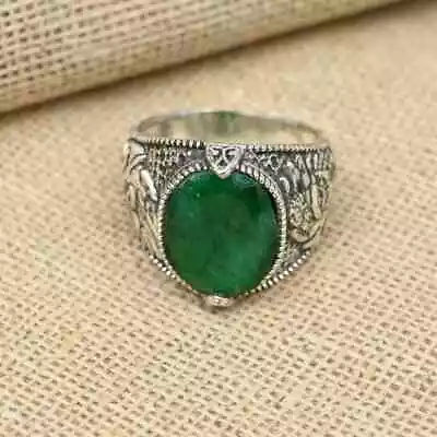 Beautiful 925 Silver Green Emerald Gemstone Handmade Men's Ring All Size R465 • $18.69