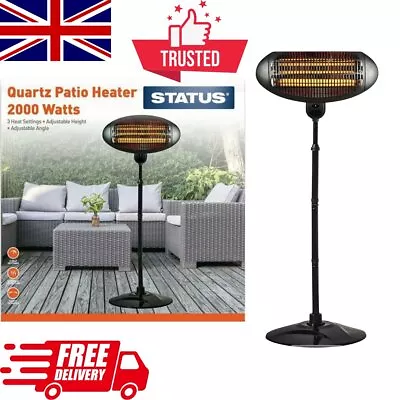 Status Electric Halogen Patio Heater Quartz Outdoor 2000W Black 3 Heat Settings • £35.99