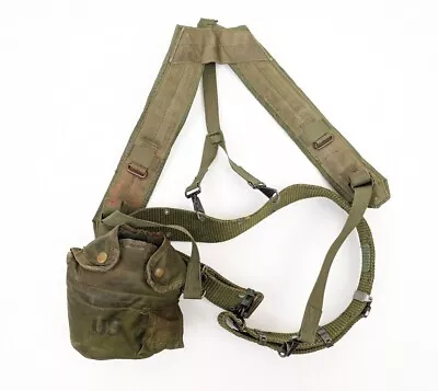 Vintage US Army Military Suspenders LC-1 Pistol Belt Canvas Canteen Pouch Lot • $36.95