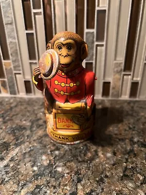 Vintage J. Chein USA Tin Litho Mechanical Tipping Hat Monkey Bank • $45