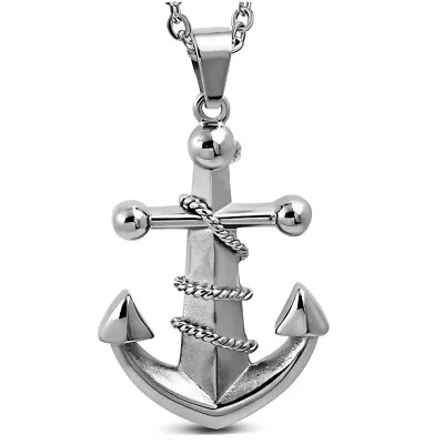 Stainless Steel Large Marine Anchor Pendant Necklace 24  Stainless Steel Chain • $14.95