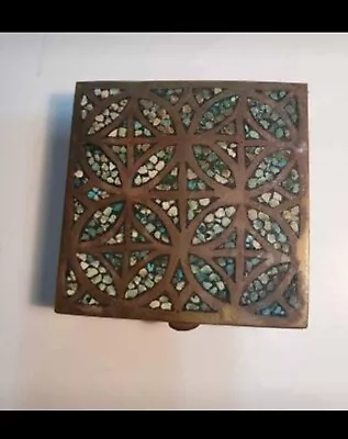 Metal Trinket Box Hinged Mother Of Pearl Style Mosaic Decorative Keepsake India • $25.99