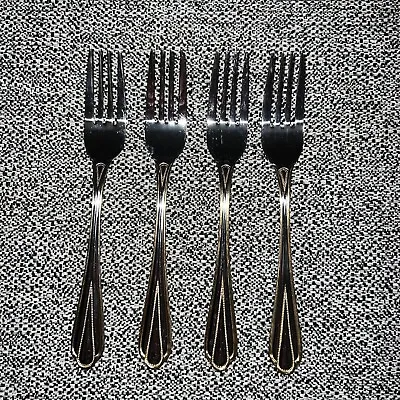 Hampton Silversmiths 18/10 Stainless Gold Trim 6 7/8” Set Of 4 Forks China 199 • $16.99