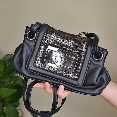 Oroton Glomesh Panel Leather Shoulder Bag Black Gunmetal Edgy Glam Designer Luxe • $100