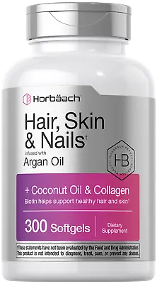 Hair Skin And Nails Vitamins | 300 Softgels | Biotin And Collagen | By Horbaach • $16.57