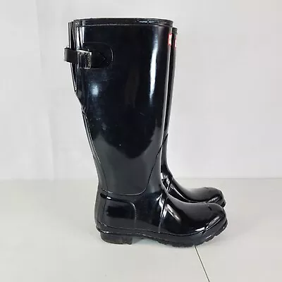 Hunter Womens Original Tall Glossy Black Rain Boots Size 7 • $34.88