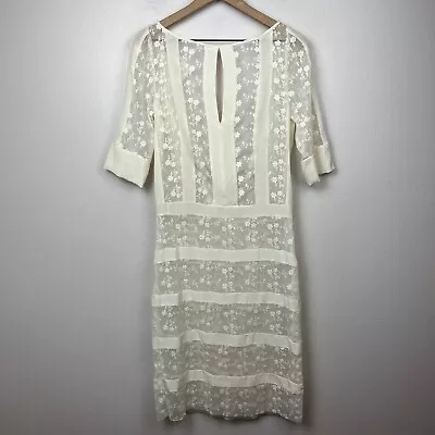 L'Agence Ivory Lace Sheer A-Line Dress Size S Short Sleeve Dainty FLAWED • $29.95