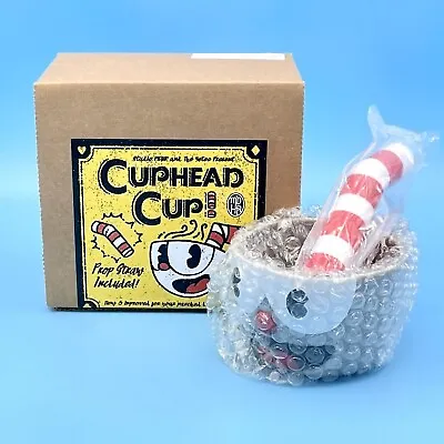 Cuphead Ceramic Mug Coffee Cup With Prop Straw Stirrer 10oz Official Studio MDHR • $16.95