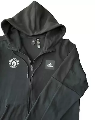 MENS ADIDAS Black MANCHESTER UNITED Man U Full Zip Hoodies Sweatshirt LARGE VGC • £17.95
