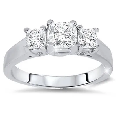 £937.82 • Buy 1ct Three Stone Princess Cut Diamond Engagement Ring 14K White Gold