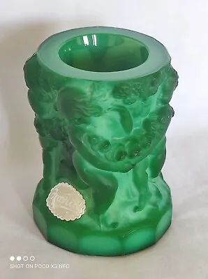 Vintage Malachite Glass Vase Curt Schlevogt Art Deco Ingrid With Cherubs Putto • $125