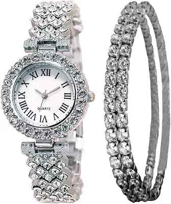 Women Watch And Bracelet Set- Girls Elegant Stainless Steel Strap Wrist Watches • $49.50