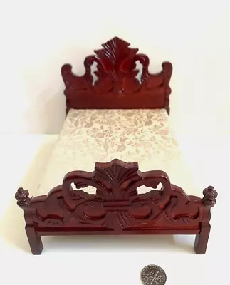 A Fancy Mahogany 1:12  Scale Dollhouse Miniature Bed • $29.95