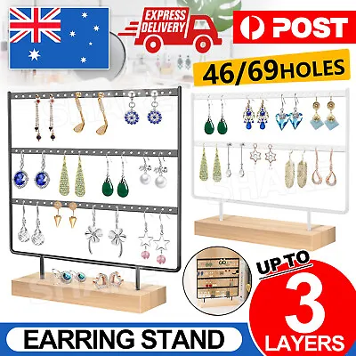 $13.95 • Buy 2/3 Layer Wooden Earring Display Stand Holder Jewelry Necklace Rack Organizer