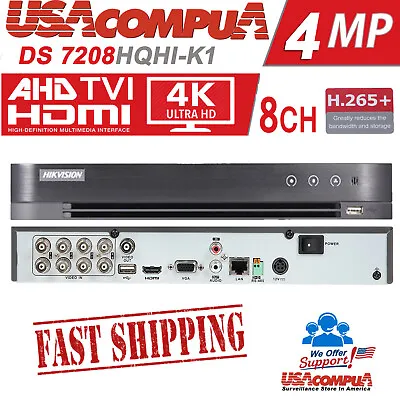 Hikvision 8CH DS-7208HQHI-K1 H265+ 4K-Out 4MP TVI-AHD-CVI +2CH IP (NO Hard Disk) • $139.99