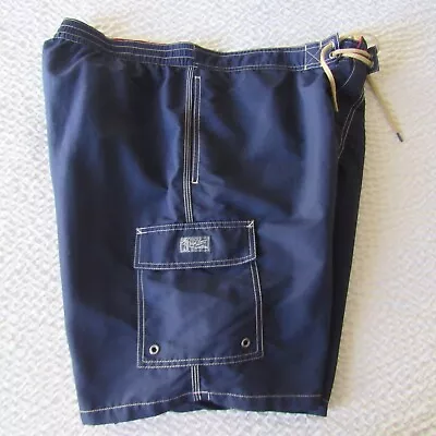 Polo Ralph Lauren Swim Trunks XXL Tie Pockets Navy Blue 8 In Mesh Removed Shorts • $6