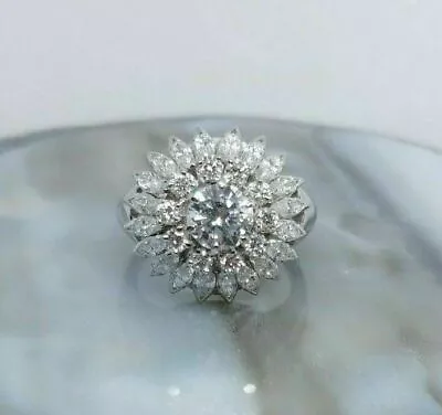 Vintage 3.40 Carats Platinum Round & Marquise Diamond Wedding Anniversary Ring • $5699.05