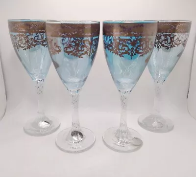 Vtg Pure Platinum Italy Champagne Flutes Stem Blown Crystal Hand Decorated Set 4 • $44.99