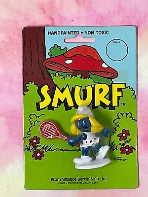 Tennis Smurfette Vintage 1982 Wallace Berrie Schleich Figure Peyo SEALED I05 • $14.99