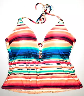 LA BLANCA Women's Swim Striped Halter Tankini Top. Size 14 • $8.50