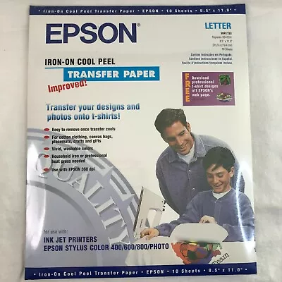 Epson Iron-On Cool Peel Transfer 10 Sheets 8.50  X 11  Ink Jet Printer T-Shirt • $11.49