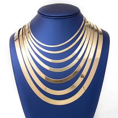 High Polished Herringbone Necklace Chain 10K Solid Yellow Gold All Sizes • $241.99