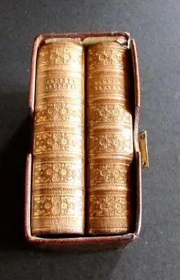 1846 PAIR OF MINIATURE PRAYER BOOKS Full Leather & Gilt Bindings + Original Case • $112.06