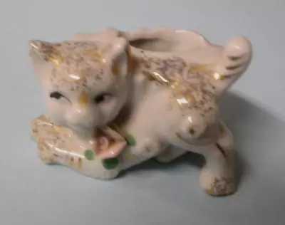 Cute Vintage Miniature Kitten Cat Figurine Planter W/Raised Rose - Japan • $2.50