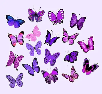 54 X PRETTY PURPLE LILAC BUTTERFLIES EDIBLE CUPCAKE TOPPERS RICE PAPER CC26 • £2.99