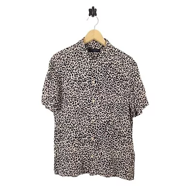 Mens Medium All Saints Viscose Reserve Shirt Short Sleeve Leopard Print  • £34.95