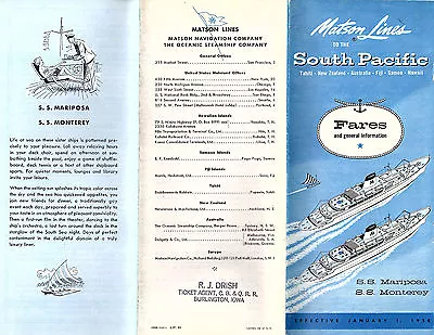 Matson Lines 1958 Cruise Brochure SS Mariposa SS Monterey To The South Pacific  • $13