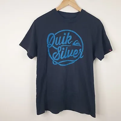 Quicksilver T Shirt Men’s Medium Black Logo Print Short Sleeve Cotton Tee • £14.99
